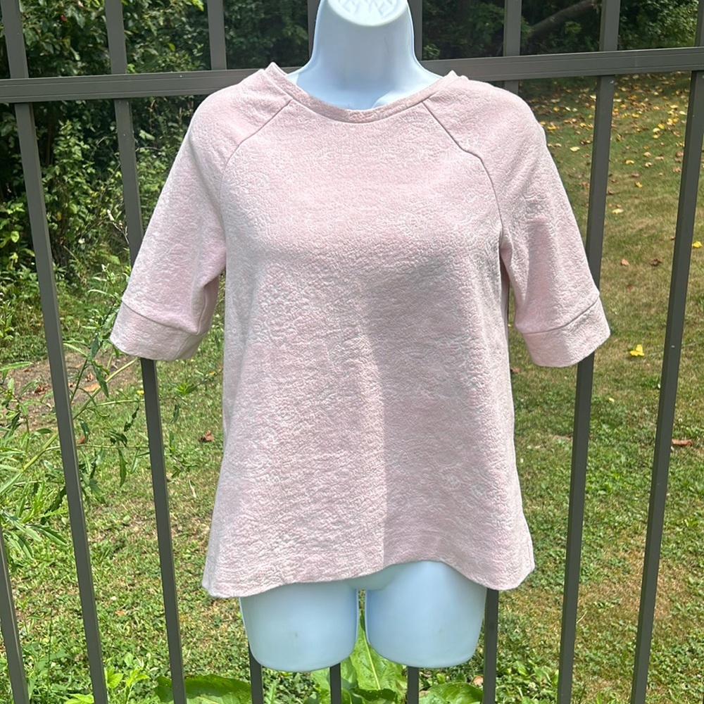 LOFT Pink Floral Half Sleeve Jacquard Top  Size XS